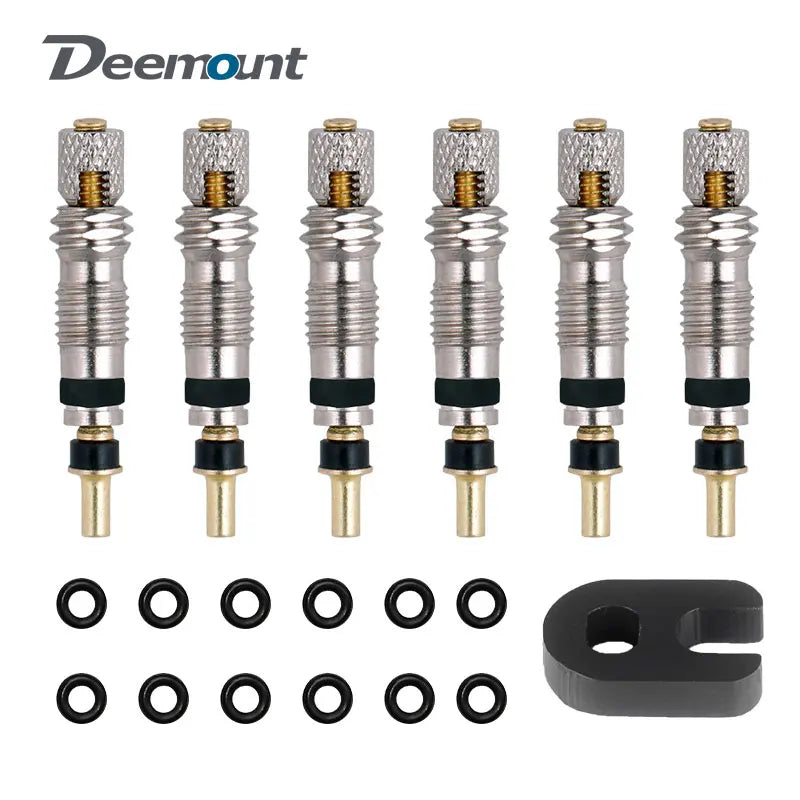 Deemount Presta Valve Core Replacement — Brass FV Nozzle with Alloy Remover Tool for MTB & Road Bikes