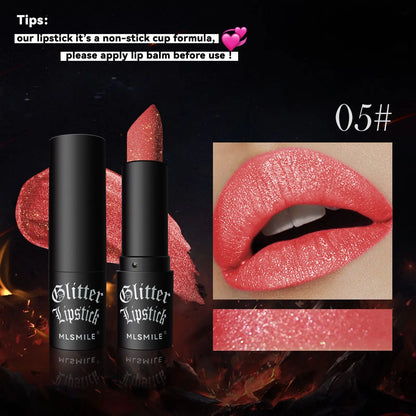7-Color Glitter Lipstick – Waterproof, Long-Lasting Diamond Pearlescent Metallic Lip Gloss for Women
