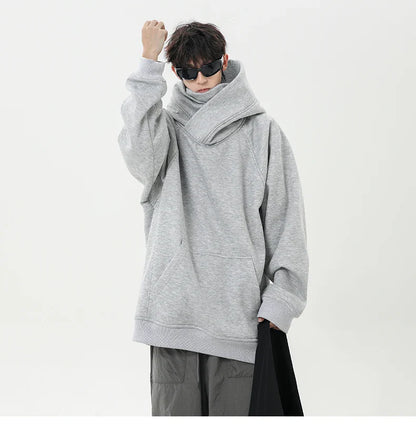 Autumn High Neck Sweatshirt for Men – Pile Collar Hoodie, Harajuku Ninja Style, Casual Sports Loose Fit Top
