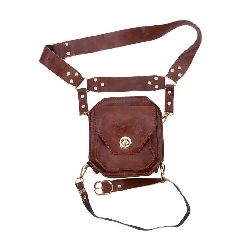 Punk Retro PU Waist Bag – Small Square Casual Crossbody Hip Pack for Women, Multi-Function Outdoor Leg Phone Pouch