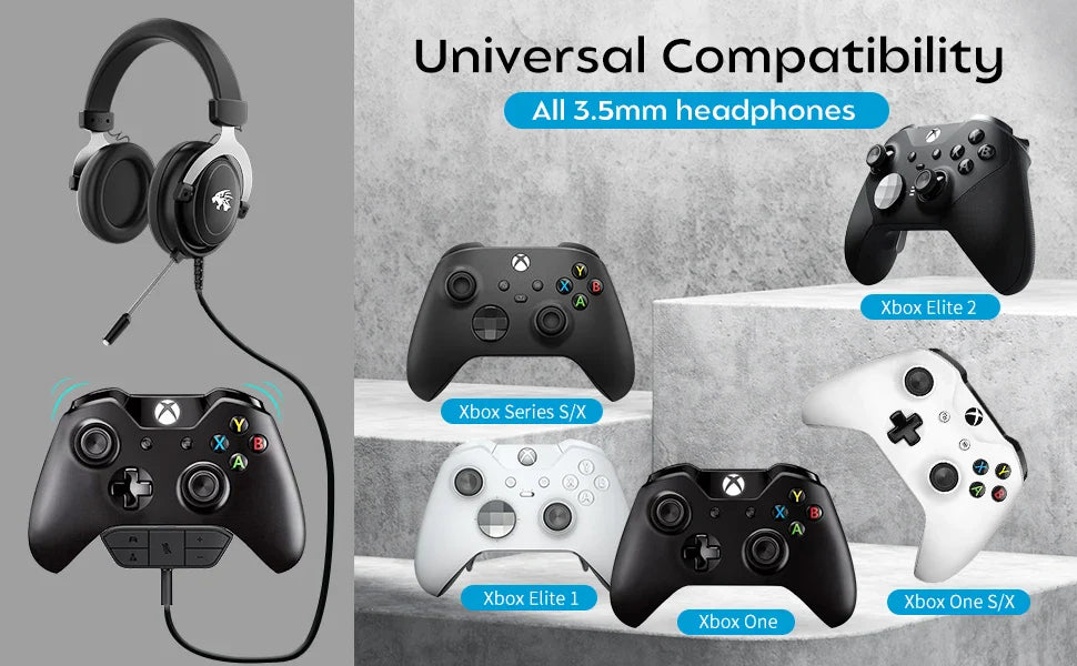 Stereo Headset Adapter for Xbox One & Series X|S – Audio Balance, Volume & Mic Control for Controllers