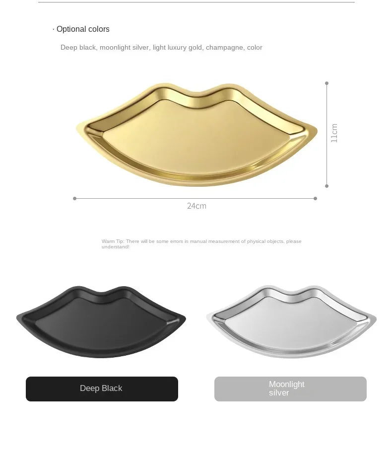 Korean Style Stainless Steel Lip-Shaped Jewelry Tray – Decorative Cosmetic & Jewelry Storage
