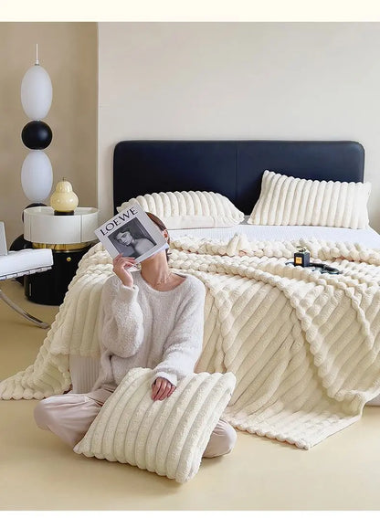Solid Color Rabbit Plush Blanket - Office Nap Shawl, Air Conditioning Blanket & Sofa Cover