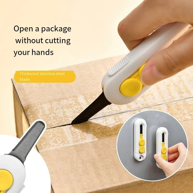 Magnetic Mini Box Cutter - Portable Letter Opener and Paper Cutter with Retractable Blade, Durable ABS Material
