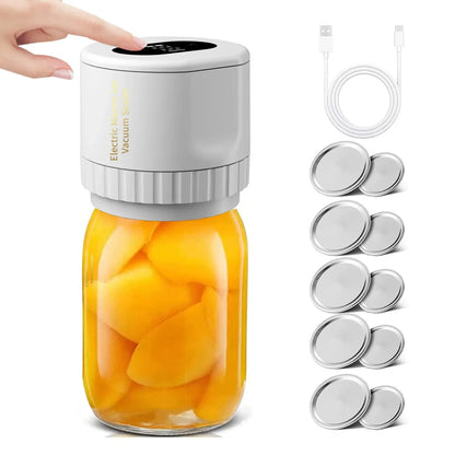 Electric Mason Jar Vacuum Sealer Kit - Cordless Sealer for Wide-Mouth and Regular-Mouth Mason Jars - Ideal for Food Storage