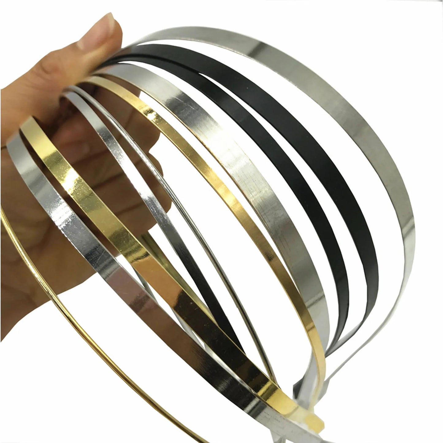 20Pcs Metal Hairbands for Girls – 1.2mm to 10mm Gold, Silver & Black Headbands for Hair Crafts & Hair Accessories
