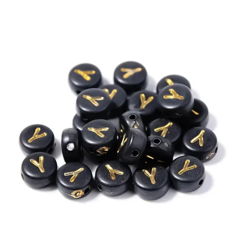 A-Z Alphabet Beads Set - 100-500pcs Black Gold Acrylic Letter Beads for DIY Jewelry Making Charm Bracelets Accessories