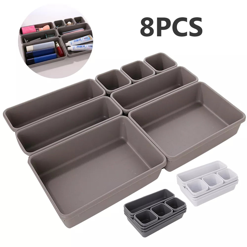 8pcs/set Adjustable Drawer Organizer Box Trays - Multi-Purpose Divider Holder for Makeup, Cosmetics, Sundries, Kitchen, Bathroom, Closet, and Jewelry