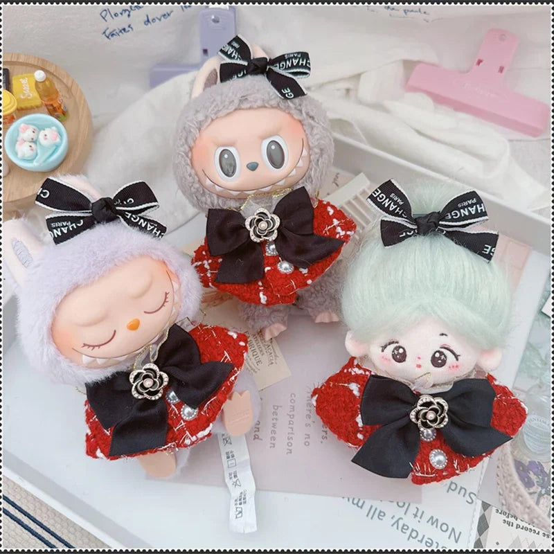 Labubu Doll Accessories — 17cm Luxury Woolen Shawl Suit & Skirt Set with Messenger Bag & Loafers