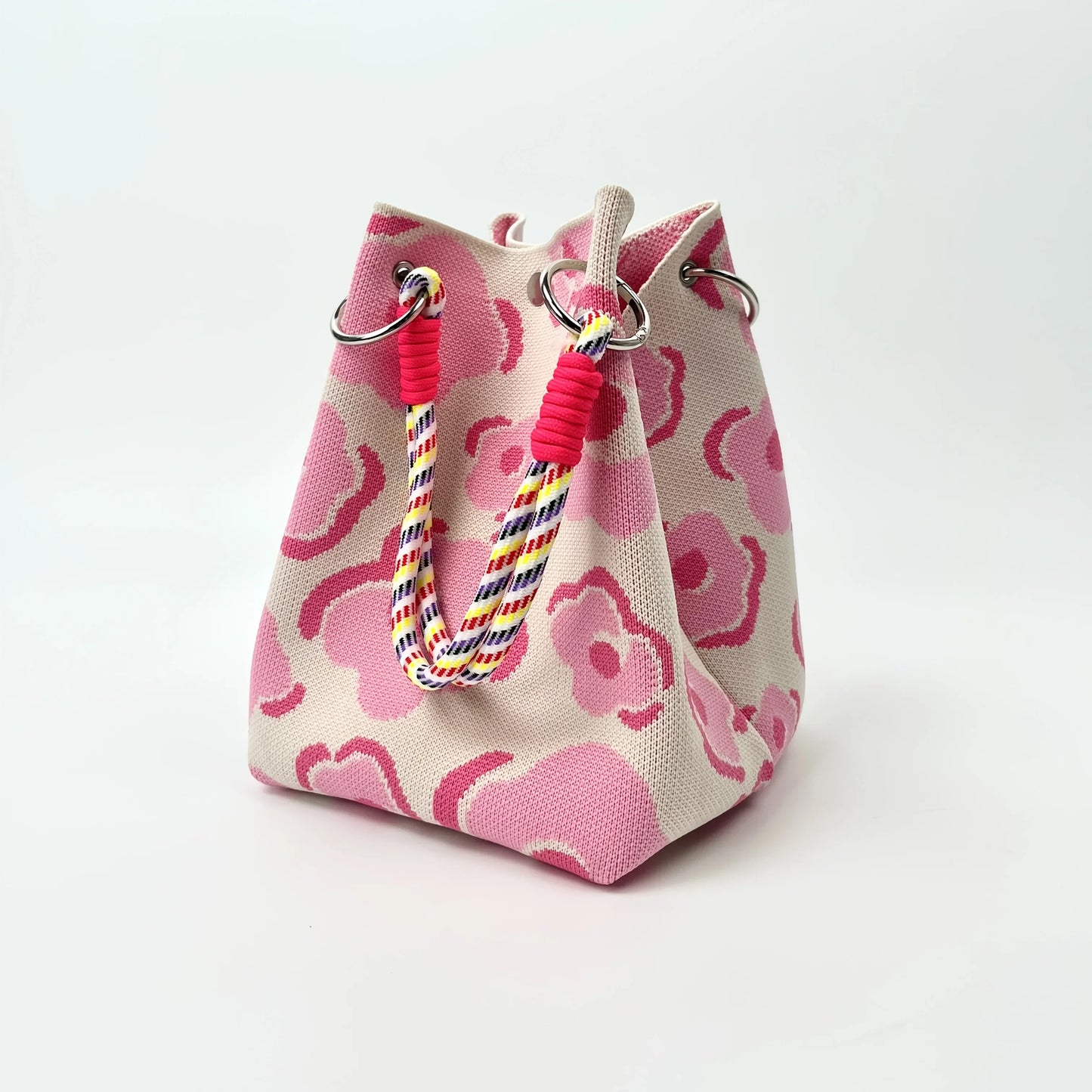 2025 Retro Floral Knitted Handbag – Mixed-Color Tote Bag with Safety Clasp Closure