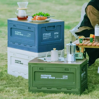 Camping Storage Box with Trunk Organizer - Multi-Functional Folding Outdoor Bench and Chopping Board for Picnics and Car Camping