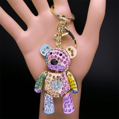 Colorful Crystal Bear Keychain - Cute Rhinestone Alloy Bag Charm & Fashion Keyring