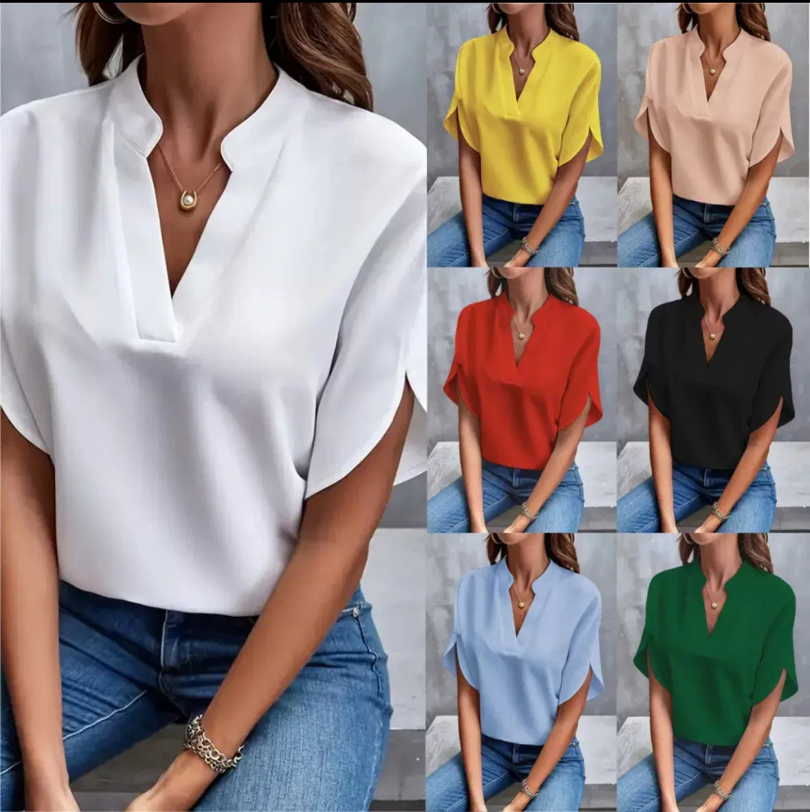 VEITCHE Women’s Summer V-Neck Blouse – Casual Loose Half Sleeve Pullover Shirt for Elegant Office Wear