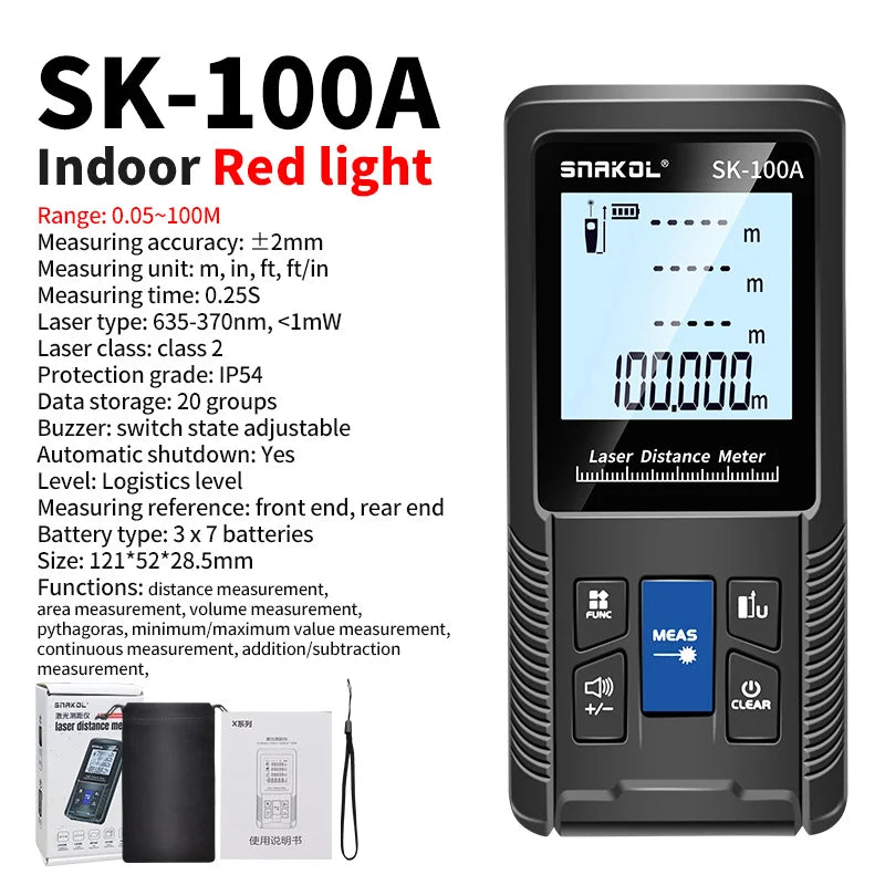 Snakol 120M Green Laser Tape Measure — High Accuracy Digital Distance Meter & Electronic Ruler