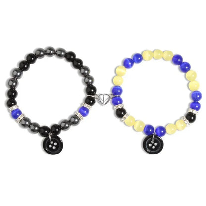 Spider Cat Charm Beaded Bracelet Set – Multi Color Cat Eye & Heart Bracelets for Best Friends with Red, Blue Beads & Fireball Spacer