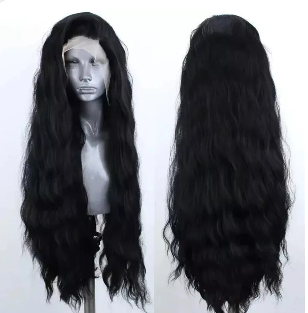 Platinum Blonde Wave Lace Front Wig – Long Synthetic Wigs for Women, Natural Loose Curl Cosplay in White, Black & Pink