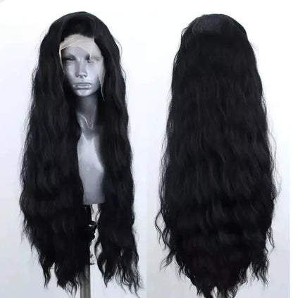 Platinum Blonde Wave Lace Front Wig – Long Synthetic Wigs for Women, Natural Loose Curl Cosplay in White, Black & Pink