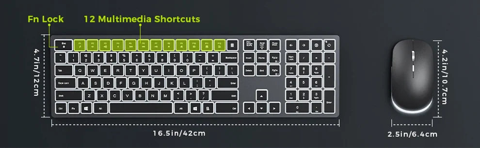 Backlit Wireless Keyboard and Mouse Combo – 2.4G USB Rechargeable Silent Full-Size Slim Set