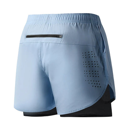 Men’s Quick-Dry Running Shorts — Black Double Layer Sport Workout Training Bodybuilding Shorts