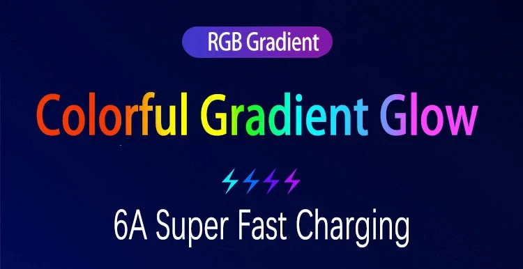 6A RGB 3-in-1 Fast Charging Cable – Colorful Breathing Light USB Data Cord for Car & Universal Use
