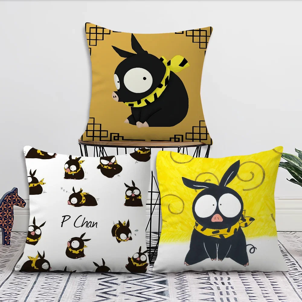 Anime Cute Ranma P-chan & Ryoga Pig Cushion Cover – Sofa, Bedroom & Office Pillow Case for Nap Time