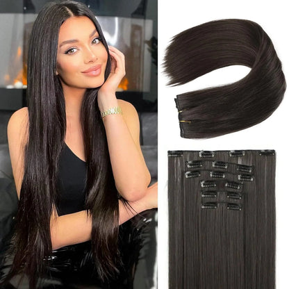 Clip-In Hair Extensions – Thick & Long Lace Weft Synthetic Hairpieces for Women
