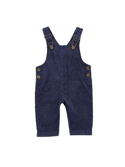 Baby Suspender Jumpsuit - Unisex Solid Color Button Overalls for 0-24 Months Toddler Boys & Girls