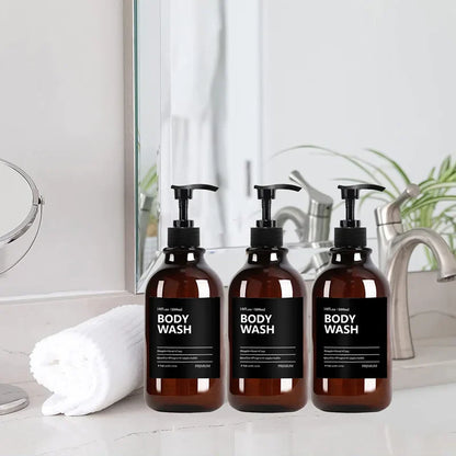 3 Pack 500ml Soap Dispenser Bottles with Labels – Kitchen & Bathroom Shampoo, Conditioner, Liquid Soap Containers