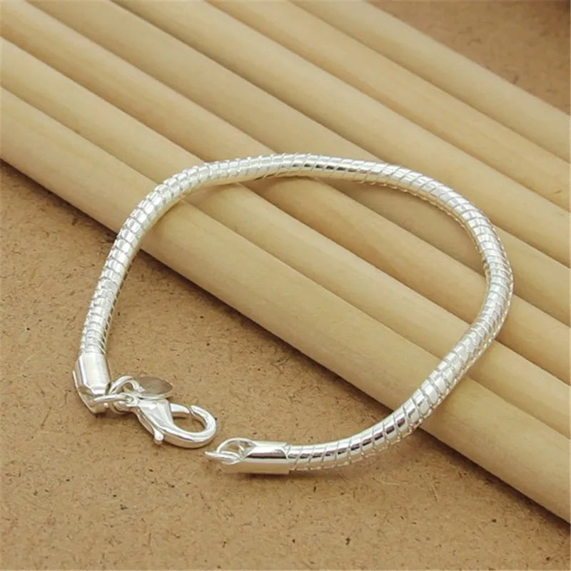 Hot Sale 925 Sterling Silver Solid Chain Bracelet — Charm Fashion Jewelry for Women & Men, Party, Wedding Gift