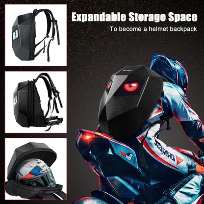 LOY LED Knight Cycling Backpack - Waterproof Motorcycle Helmet Bag with Bluetooth APP Control, Hard Shell Laptop Bag with LED Lights