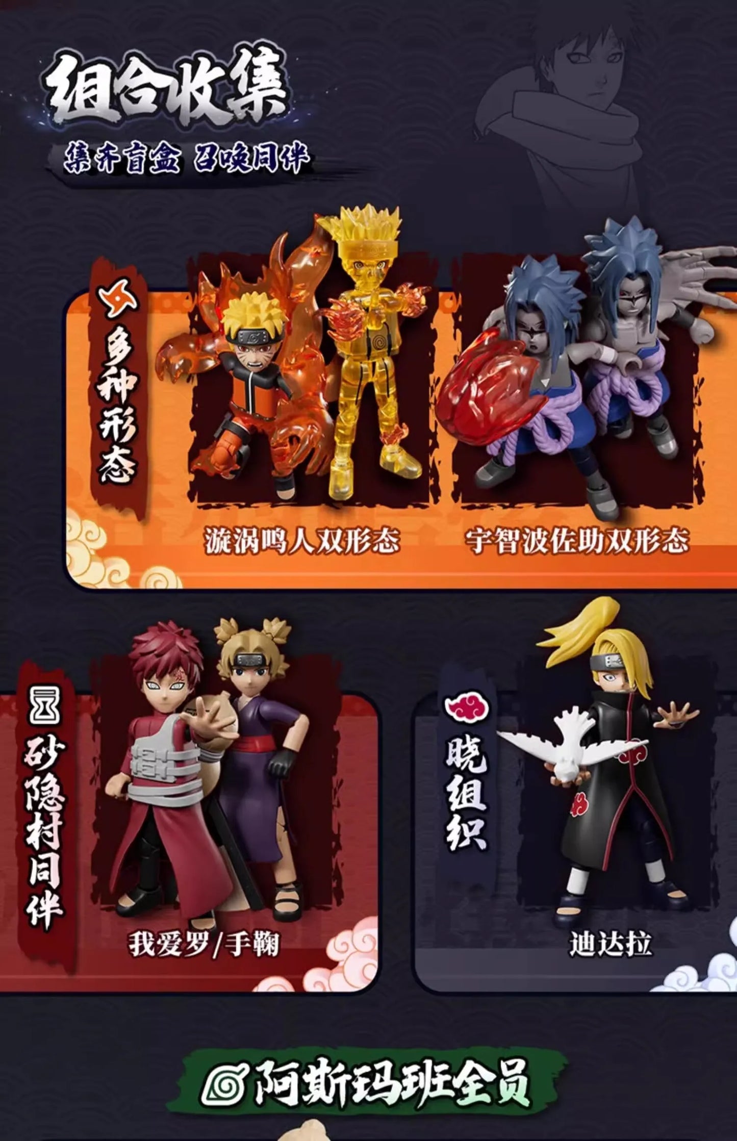 BLOKEES Original Naruto Blind Box – Nine-Tails Chakra Mode Sasuke, Gaara, Kurama, Shikamaru Assembled Action Figure Toy Gift