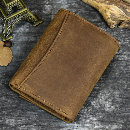 Men's Genuine Leather Short Wallet with Chain – Zipper Clutch, Trifold Purse, Card Holder & Coin Purse for Men
