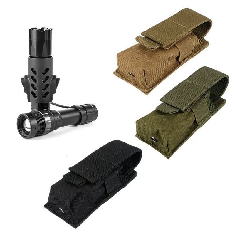 Tactical MOLLE Flashlight Pouch - 9mm Magazine Holder & Knife Holster EDC Outdoor Gear Bag