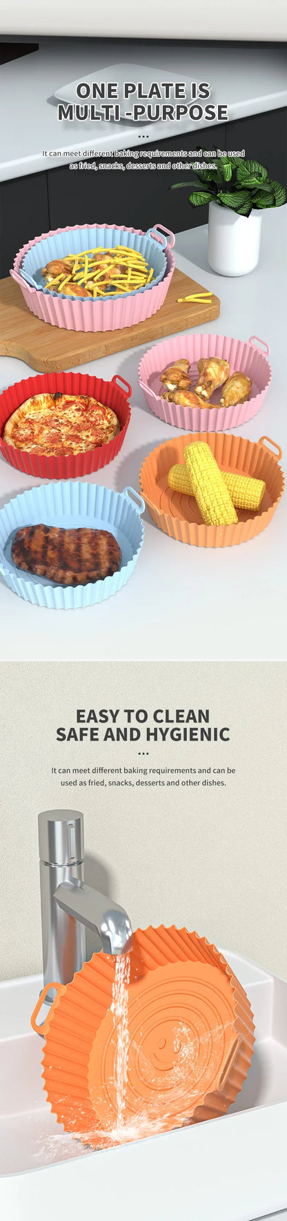 Reusable Silicone Air Fryer Basket & Baking Tray – Non-Stick Mold Liner for Oven, Pizza, Fried Chicken & More