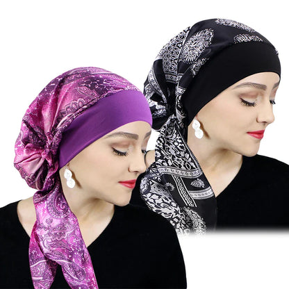 Women’s Printed Pre-Tie Headscarf – Elastic Turban & Chemo Hair Loss Head Wrap Bandana