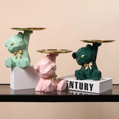 Geometric Bear Key Holder – Resin Figurine for Desk & Entrance Decoration