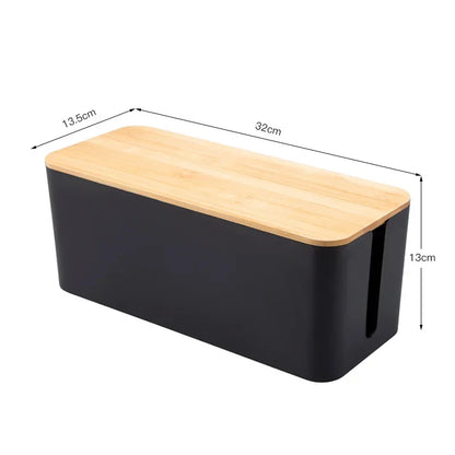 Creative Bamboo Wire Management Box — Cable, Plug, and Power Cord Organizer with Wooden Cover