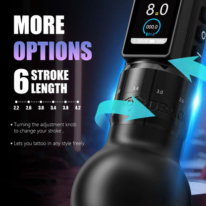 Ambition Traveler-T2 Wireless Tattoo Machine - Adjustable Stroke Tattoo Pen with 2000mAh Battery