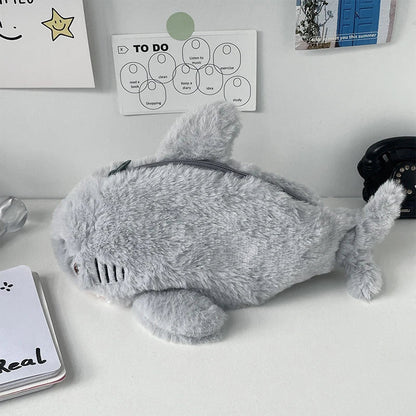 Large Capacity Plush Shark Pencil Case – Cute Ocean-Themed Pen Pouch, Portable Cosmetic & Storage Bag