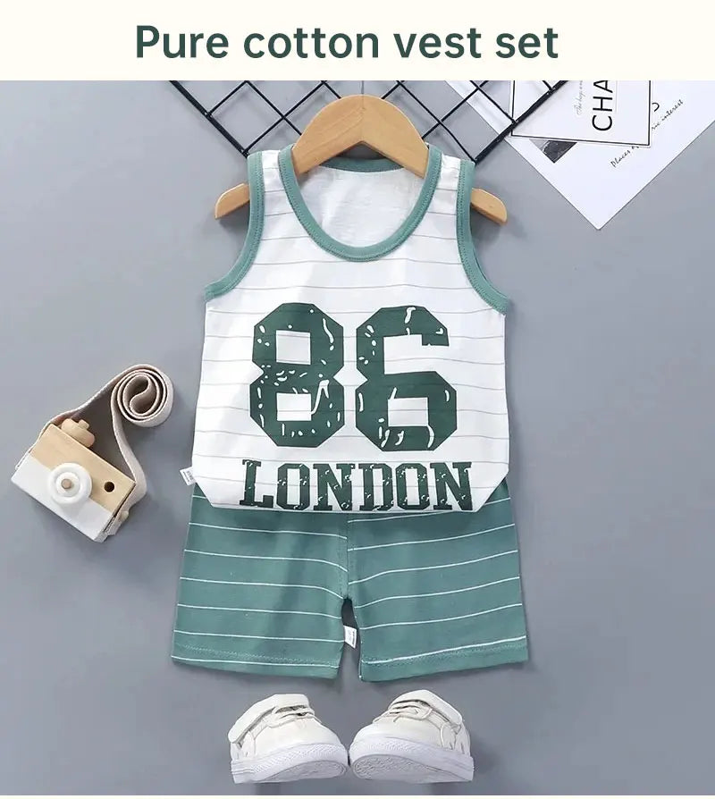Children's Summer Clothing Set – Cotton T-shirt, Tank Top & Shorts, Boys & Girls Vest Suit