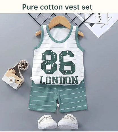 Children's Summer Clothing Set – Cotton T-shirt, Tank Top & Shorts, Boys & Girls Vest Suit