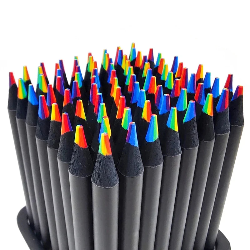 12pcs/Set Kawaii Rainbow Pencil - 7 Colors Concentric Gradient Crayons - Kids Gift for Art Painting and Drawing Stationery