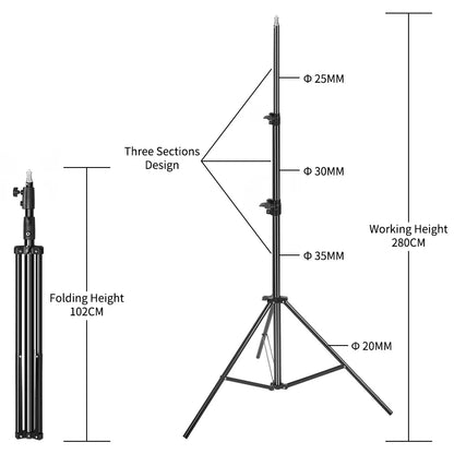 2.8M Stainless Steel Tripod Light Stand – Foldable Magic Leg C-Stand for Spot Light, Softbox, Photography Studio