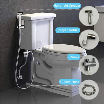 Stainless Steel Toilet Bidet Sprayer Set - Handheld Bathroom Bidet Faucet Shower Head with Self-Cleaning Spray Gun