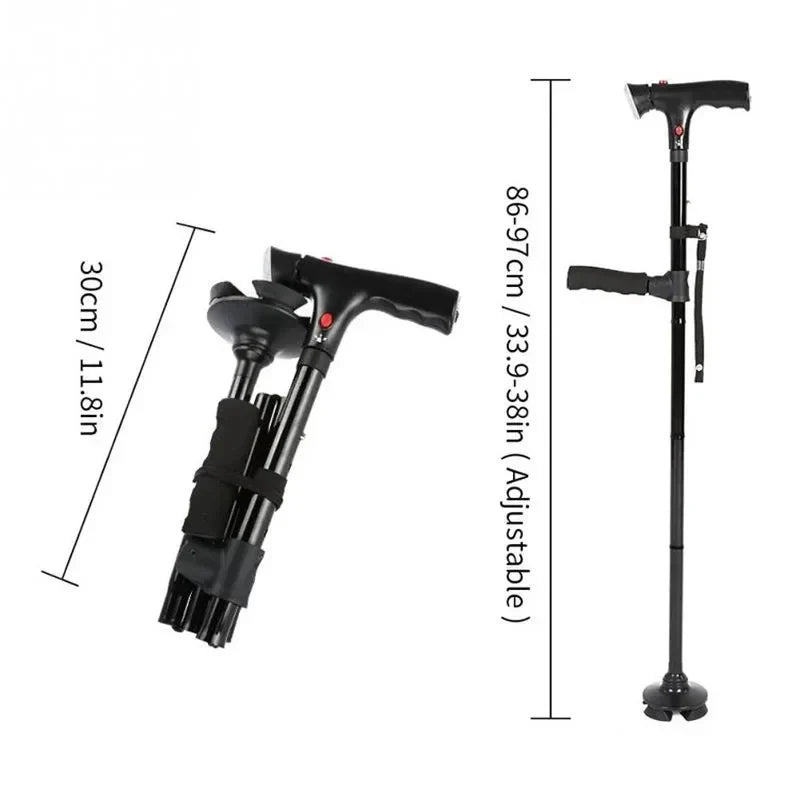 Collapsible Telescopic Cane with LED & Alarm — Folding Walking Stick for Elderly, Trusty Crutches for Seniors, Moms & Dads