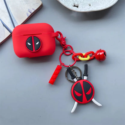 Cartoon Deadpool Silicone Case for AirPods 4 (2024) & AirPods Pro 1/2/3/Pro2 — Protective Earphone Cover with Keychain