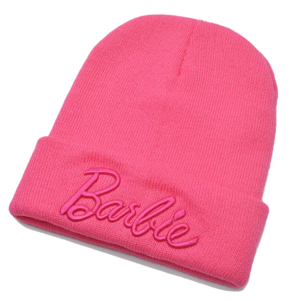 Barbie Knitted Hat – Cute Pink Pullover Ski Cap for Women, Kawaii Anime Winter Accessories, Christmas Gift for Girls