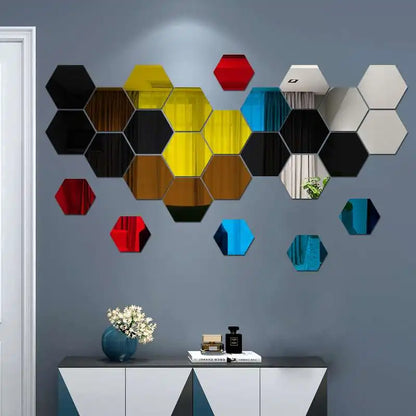 6/12pcs 3D Hexagon Rose Gold Mirror Wall Stickers – DIY Living Room, Bedroom, Bathroom Wall Decor
