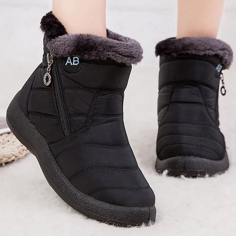 Women’s Fur Lined Ankle Boots – Waterproof Winter Shoes with Low Heels, Snow Boots for Women