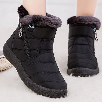 Women’s Fur Lined Ankle Boots – Waterproof Winter Shoes with Low Heels, Snow Boots for Women